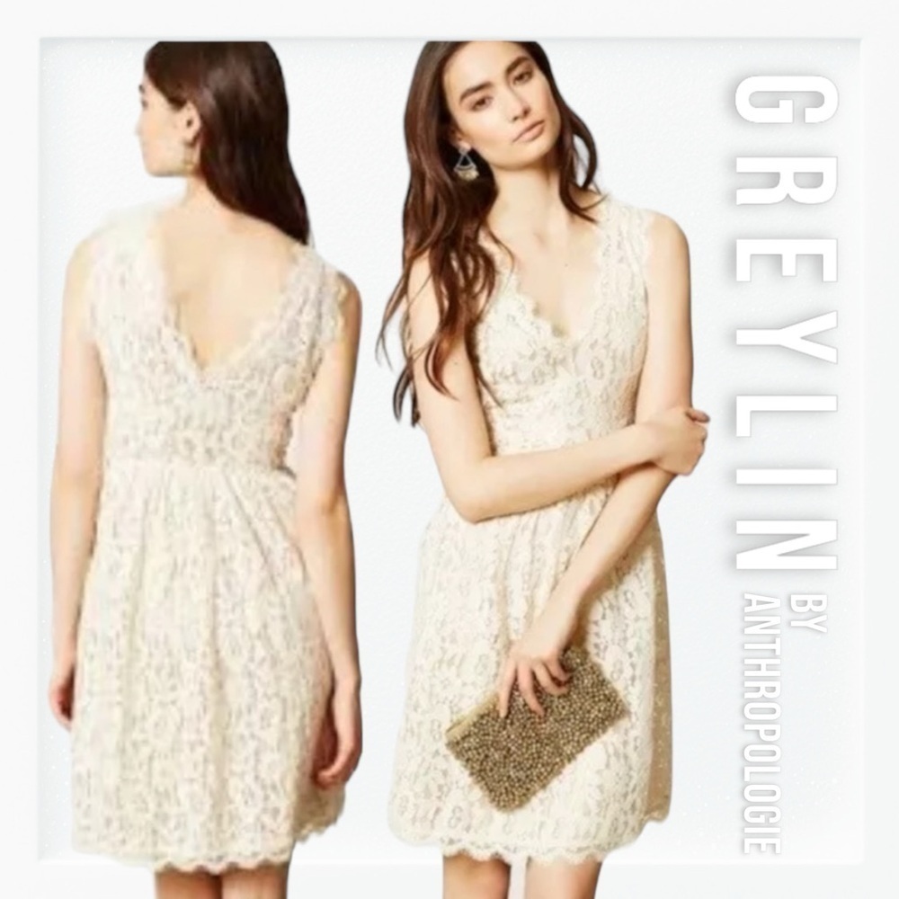 NWT Greylin Anthropologie Melusine Cream Lace and Gold 2 in 1 Dress sz L